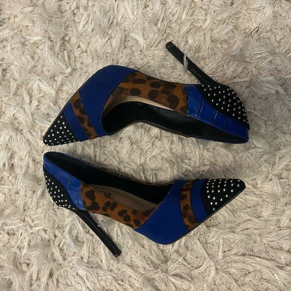 ˚₊‧꒰ა ☆ ໒꒱ ‧₊˚ 2 Pairs of Just Fab Blue Cheetah Print Women Heels Sz. 7  (4C-Q) - Picture 9 of 10
